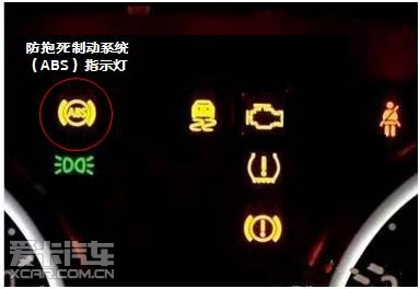 故障说明及处理方法:防抱死制动系统(abs)指示灯在点火