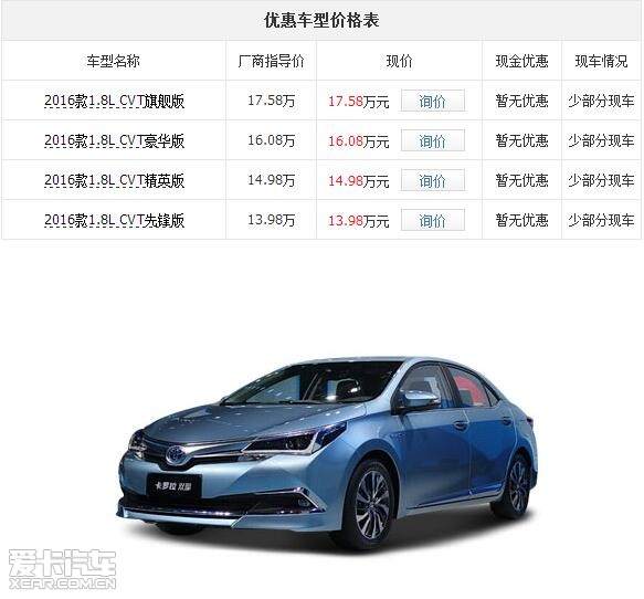 8l cvt精英版現車已經到店;卡羅拉雙擎購車送大禮包,置換補貼4000元