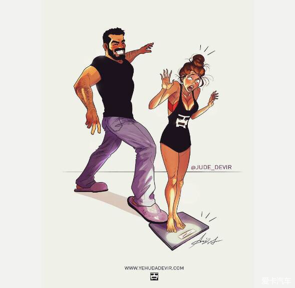 没错~~下面来看看,插画师yehuda devir笔下的情侣健身日常吧!